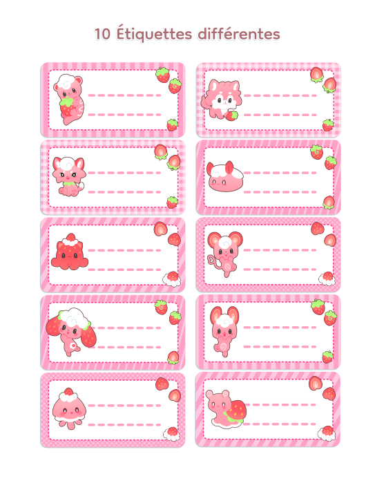 Etiquette à la Fraise - Ensemble de 10 étiquettes autocollantes