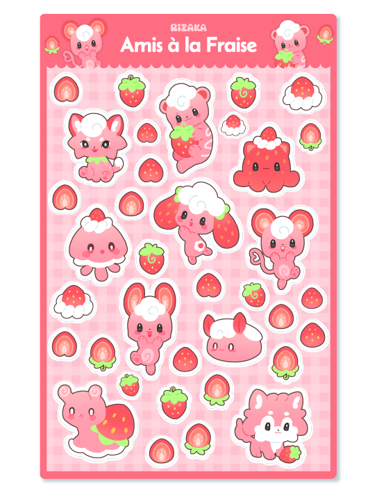 Amis à la fraise - Planche de Stickers